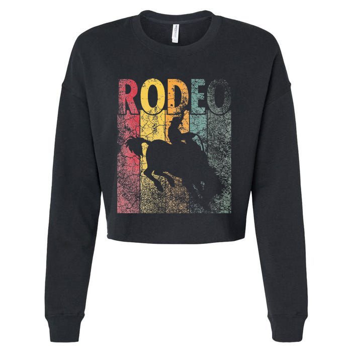 Rodeo Retro Style Cow Horse Riding Vintage Cropped Pullover Crew