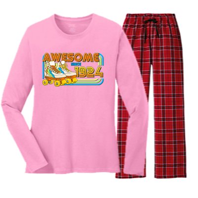 Retro Roller Skates Awesome Since 1924 100th Birthday Women's Long Sleeve Flannel Pajama Set 