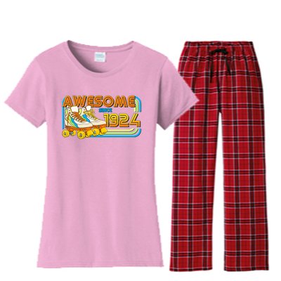 Retro Roller Skates Awesome Since 1924 100th Birthday Women's Flannel Pajama Set