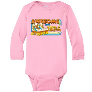 Retro Roller Skates Awesome Since 1934 90th Birthday Baby Long Sleeve Bodysuit