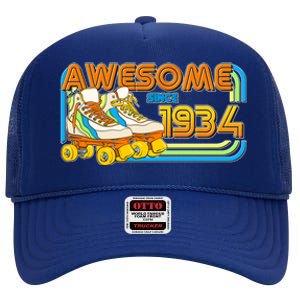 Retro Roller Skates Awesome Since 1934 90th Birthday High Crown Mesh Back Trucker Hat