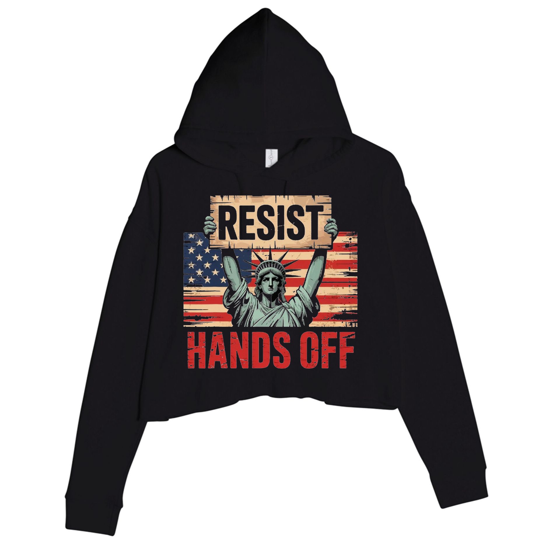 Resist Resistance Statue Of Liberty Hands Off Protest Crop Fleece Hoodie