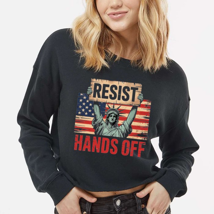 Resist Resistance Statue Of Liberty Hands Off Protest Cropped Pullover Crew