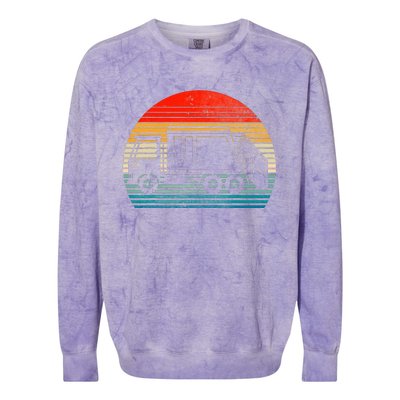 Retro Recycling Trash Garbage Truck Sunset Old School Party Colorblast Crewneck Sweatshirt