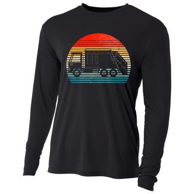 Retro Recycling Trash Garbage Truck Sunset Old School Party Cooling Performance Long Sleeve Crew