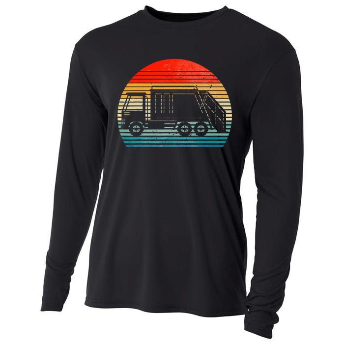 Retro Recycling Trash Garbage Truck Sunset Old School Party Cooling Performance Long Sleeve Crew