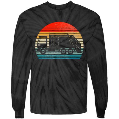 Retro Recycling Trash Garbage Truck Sunset Old School Party Tie-Dye Long Sleeve Shirt