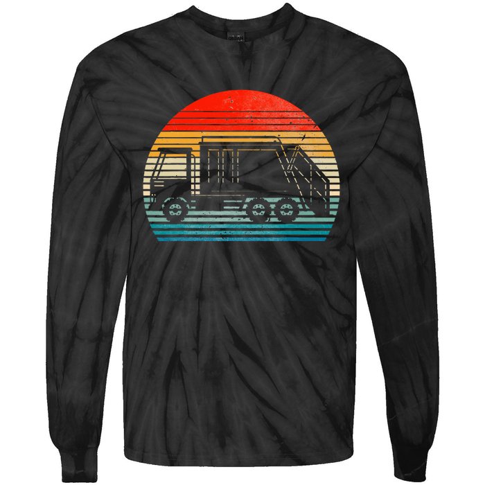 Retro Recycling Trash Garbage Truck Sunset Old School Party Tie-Dye Long Sleeve Shirt