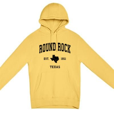 Round Rock Texas Tx Vintage State Flag Sports Premium Pullover Hoodie