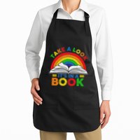 Retro Rainbow Take A Look ItS In A Book Reading Bookworm Full-Length Apron With Pockets