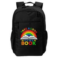 Retro Rainbow Take A Look ItS In A Book Reading Bookworm Daily Commute Backpack