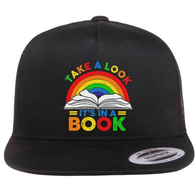Retro Rainbow Take A Look ItS In A Book Reading Bookworm Flat Bill Trucker Hat