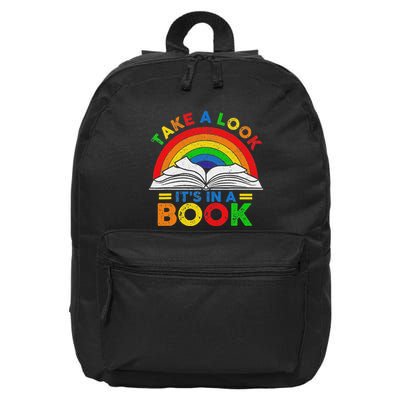 Retro Rainbow Take A Look ItS In A Book Reading Bookworm 16 in Basic Backpack