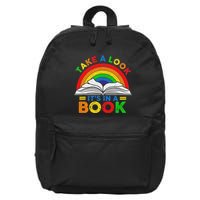Retro Rainbow Take A Look ItS In A Book Reading Bookworm 16 in Basic Backpack