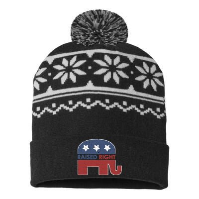 Raised Right T Elephant Pro Trump 2020 Red Vote Gift USA-Made Snowflake Beanie