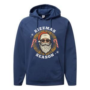 Retro Rizz The Season Funny Santa Clause Rizzler Performance Fleece Hoodie