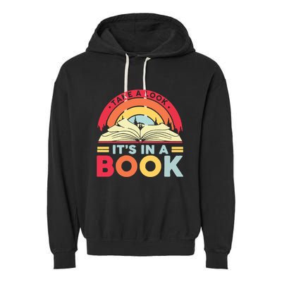 Reading Rainbow Take A Look It’S In A Book Reading Vintage Retro Rainbow Garment-Dyed Fleece Hoodie