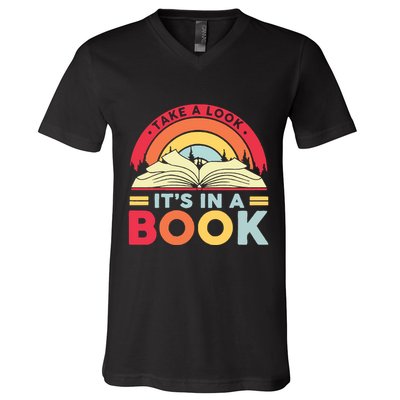 Reading Rainbow Take A Look It’S In A Book Reading Vintage Retro Rainbow V-Neck T-Shirt