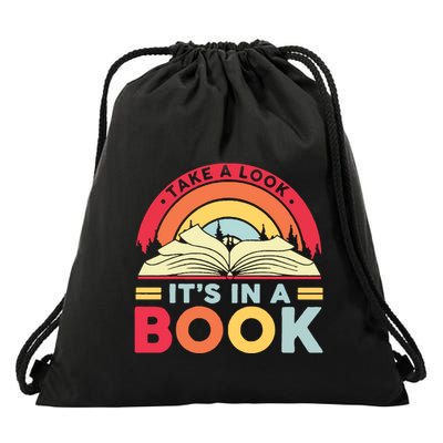 Reading Rainbow Take A Look It’S In A Book Reading Vintage Retro Rainbow Drawstring Bag