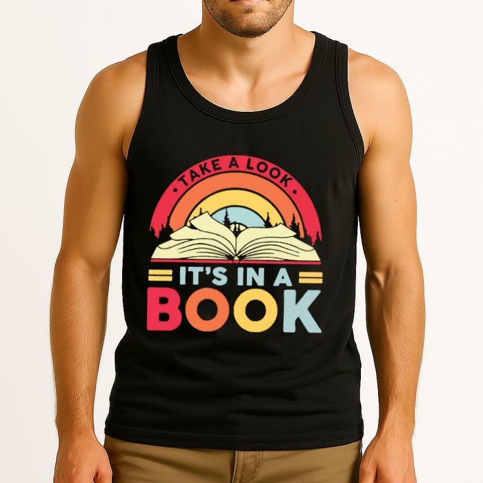 Reading Rainbow Take A Look It’S In A Book Reading Vintage Retro Rainbow Tank Top