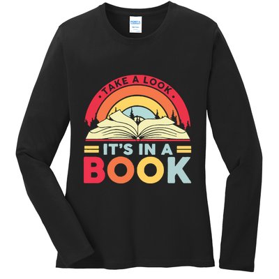 Reading Rainbow Take A Look It’S In A Book Reading Vintage Retro Rainbow Ladies Long Sleeve Shirt