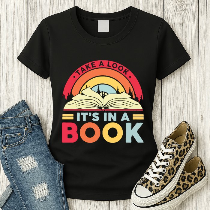 Reading Rainbow Take A Look It’S In A Book Reading Vintage Retro Rainbow Womens T-Shirt