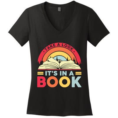 Reading Rainbow Take A Look It’S In A Book Reading Vintage Retro Rainbow Women's V-Neck T-Shirt