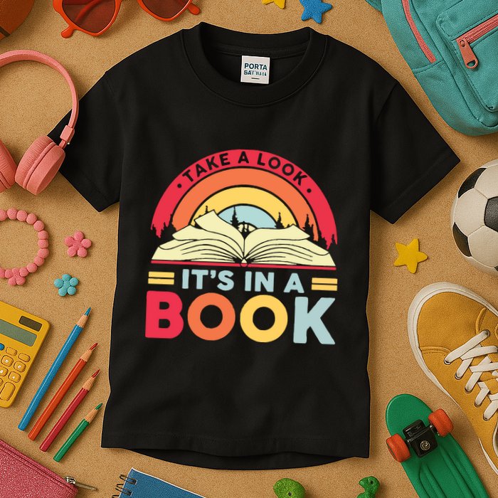 Reading Rainbow Take A Look It’S In A Book Reading Vintage Retro Rainbow Kids T-Shirt