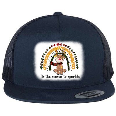 Rainbow Reindeer Tis The Season To Bleached Gift Flat Bill Trucker Hat