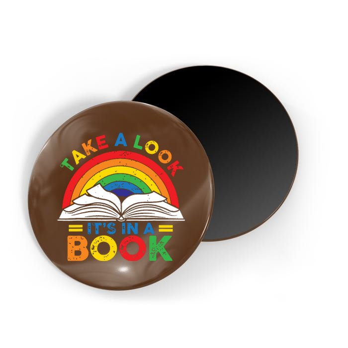 Retro Rainbow Take A Look Its In A Book Reading Bookworm Magnet