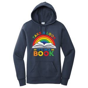 Retro Rainbow Take A Look Its In A Book Reading Bookworm Women's Pullover Hoodie