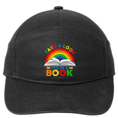 Retro Rainbow Take A Look ItS In A Book Reading Bookworm 7-Panel Snapback Hat