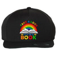Retro Rainbow Take A Look ItS In A Book Reading Bookworm Wool Snapback Cap