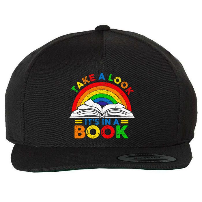 Retro Rainbow Take A Look ItS In A Book Reading Bookworm Wool Snapback Cap
