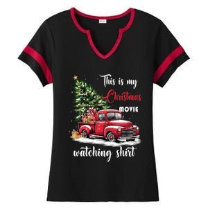 Retro Red Truck Xmas This Is My Christmas Movie Watching Gift Ladies Halftime Notch Neck Tee