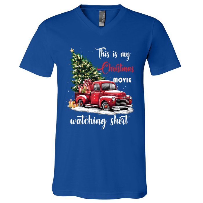 Retro Red Truck Xmas This Is My Christmas Movie Watching Gift V-Neck T-Shirt