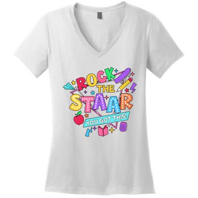 Retro Rock The Staar You Got This Test Day Funny Women's V-Neck T-Shirt