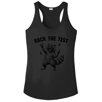 Racoon Rock The Test Teacher Test Day Testing Day Teacher Ladies PosiCharge Competitor Racerback Tank