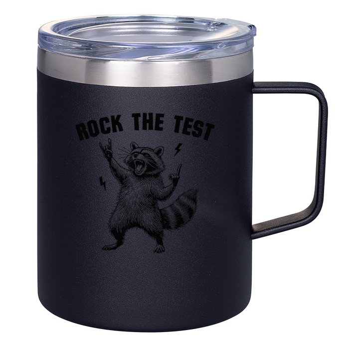 Racoon Rock The Test Teacher Test Day Testing Day Teacher 12oz Stainless Steel Coffee Mug