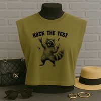 Racoon Rock The Test Teacher Test Day Testing Day Teacher Garment-Dyed Women's Muscle Tee