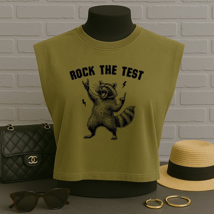 Racoon Rock The Test Teacher Test Day Testing Day Teacher Garment-Dyed Women's Muscle Tee