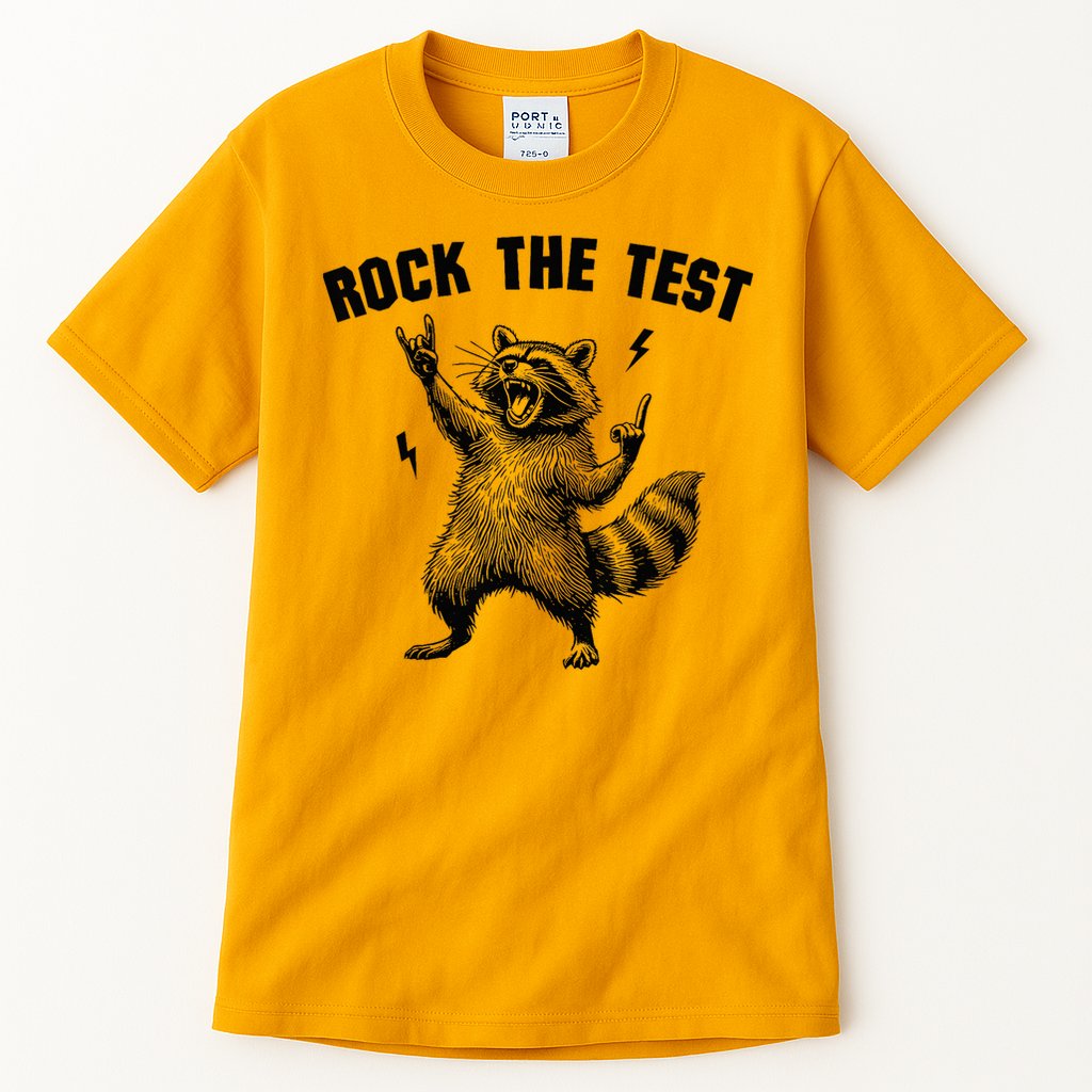 Racoon Rock The Test Teacher Test Day Testing Day Teacher Tall T-Shirt