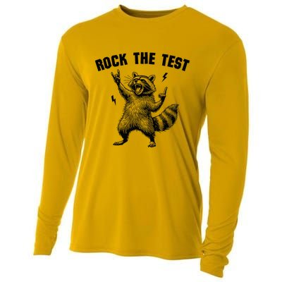 Racoon Rock The Test Teacher Test Day Testing Day Teacher Cooling Performance Long Sleeve Crew
