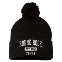 Round Rock Texas Tx Vintage Established Sports Pom Pom 12in Knit Beanie