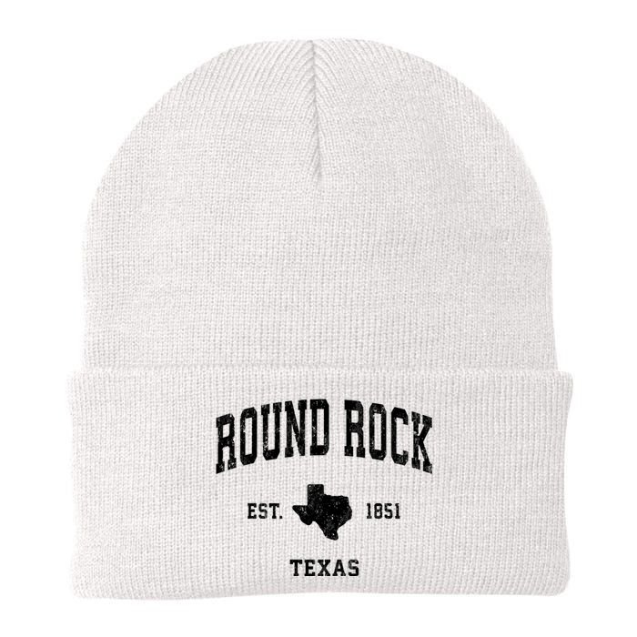 Round Rock Texas Tx Vintage Established State Flag Sports Design Knit Cap Winter Beanie