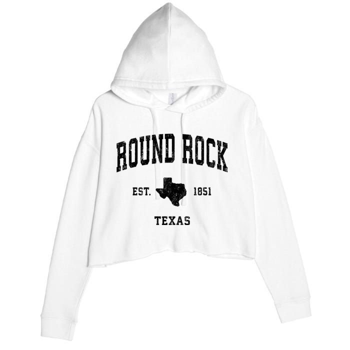 Round Rock Texas Tx Vintage Established State Flag Sports Design Crop Fleece Hoodie