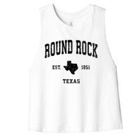 Round Rock Texas Tx Vintage Established State Flag Sports Design Women's Racerback Cropped Tank