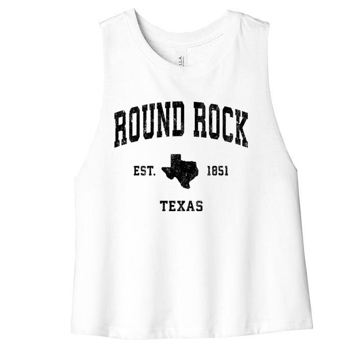 Round Rock Texas Tx Vintage Established State Flag Sports Design Women's Racerback Cropped Tank