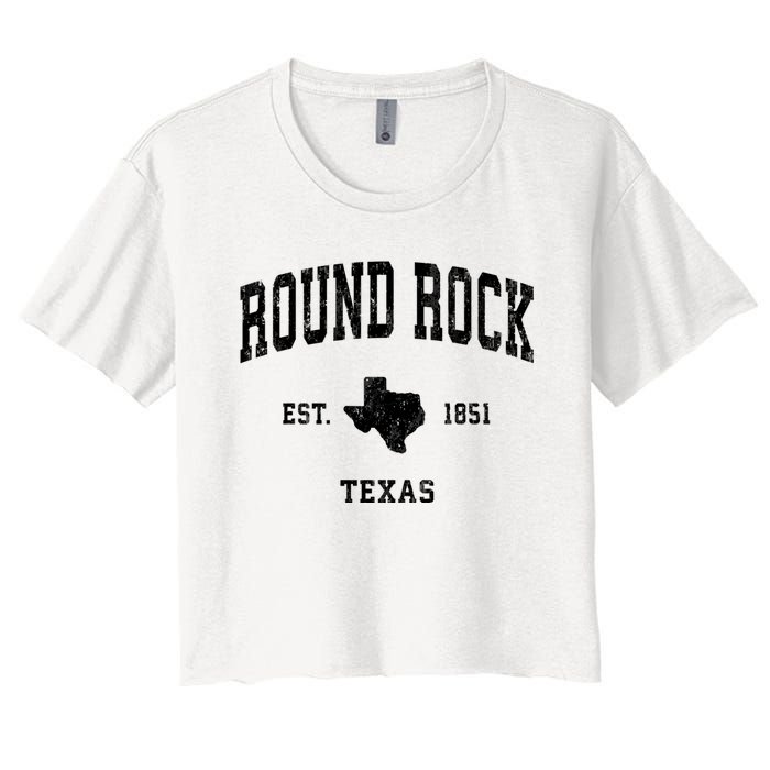 Round Rock Texas Tx Vintage Established State Flag Sports Design Women's Crop Top Tee