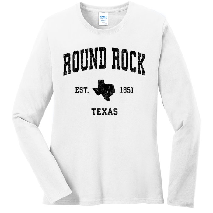 Round Rock Texas Tx Vintage Established State Flag Sports Design Ladies Long Sleeve Shirt